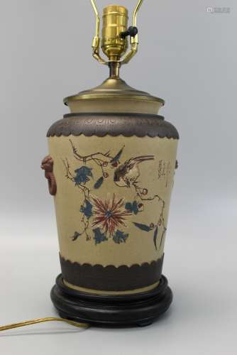 Chinese Yixing pottery lamp.