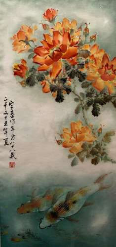 Chinese water color painting on paper, by Hu Yuji.