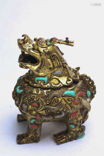 Chinese gilt-bronze incense burner.