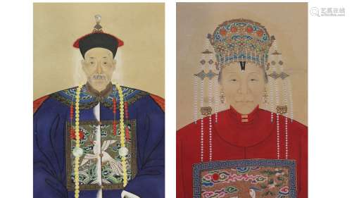 Chinese water color paintings of ancestor portraits on