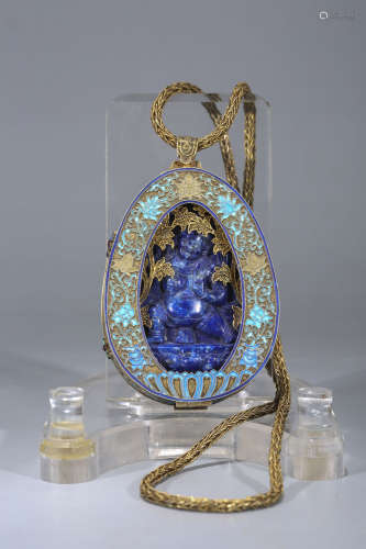Tibetian caved lapis lazuli amulet.
