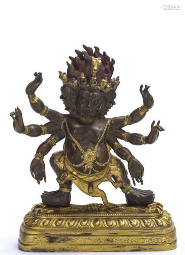 Sino-tibetan gilt-bronze Mahakala.