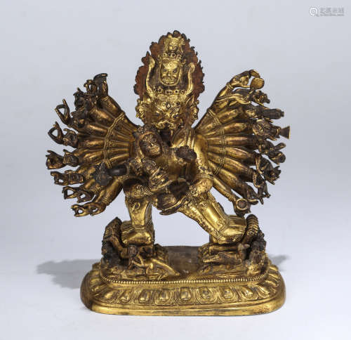 A Gilt Bronze Figure of Vajrabhairava and Vajra Vetali