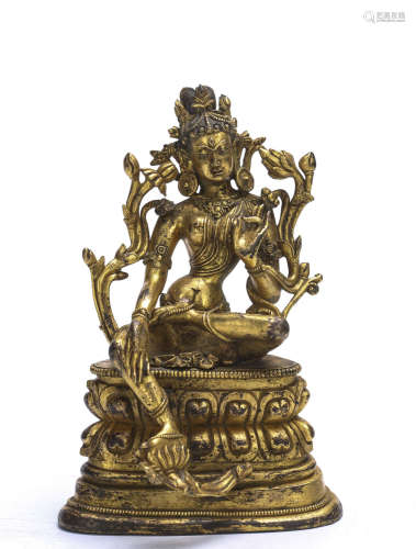 Sino-tibetan bronze figure of Green Tara.
