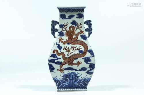 Chinese blue and white and iron red porcelain vase.