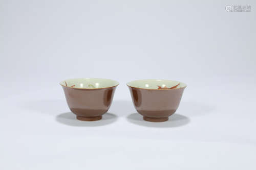 Pair of brown glaze porcelain cups.