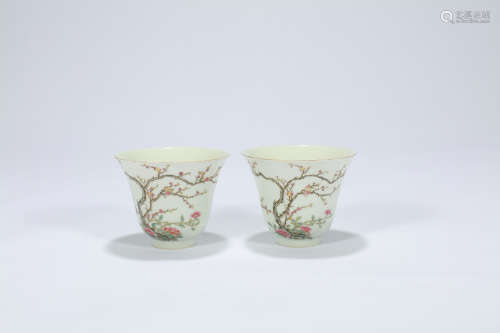 Pair of Chinese famille rose porcelain cups.