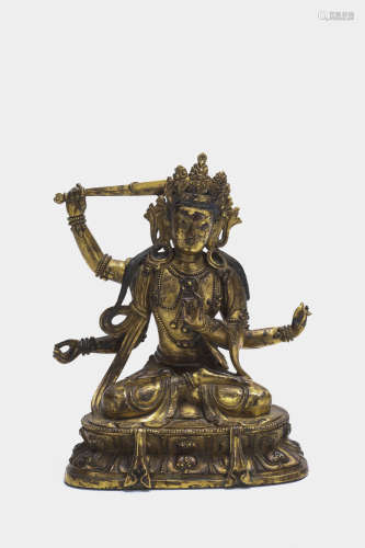 Chinese gilt- bronze statue of Shadakshari Lokeshvara.
