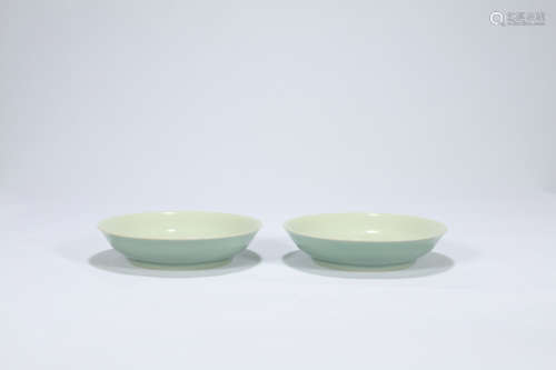 Pair of Chinese celadon porcelain dishes.