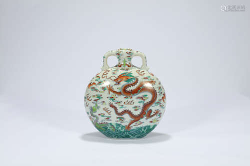 Chinese Doucai moon flask porcelain vase.