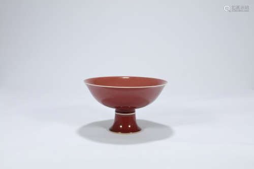 Chinese red glaze porcelain stem cup.