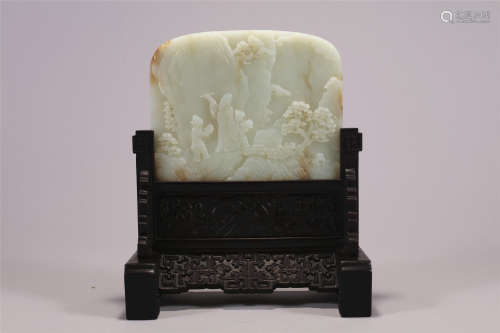 Chinese carved white jade table screen.