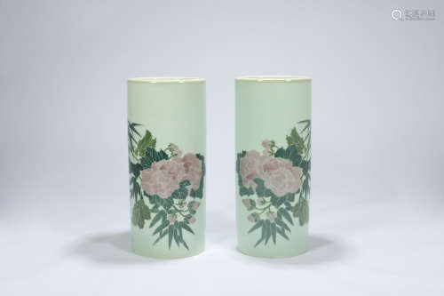 Pair of Chinese famille rose porcelain hat vases.