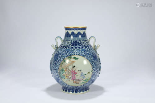 Chinese famille rose and blue and white porcelain vase.
