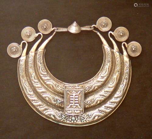 Chinese Miao silver choker necklace, framed.