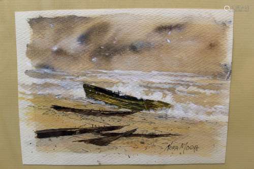 Ocean bank, water color painting on paper, signed Nora