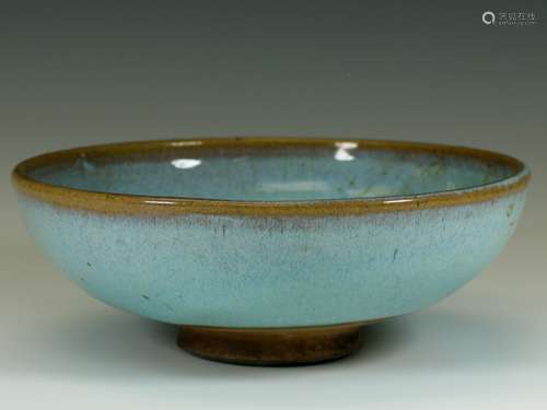 Chinese Jun ware porcelain shallow bowl.