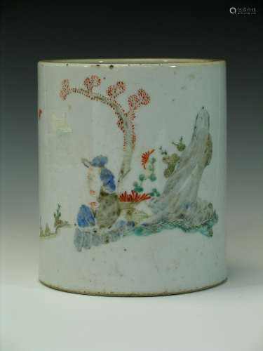 Chinese famille rose porcelain brush pot.