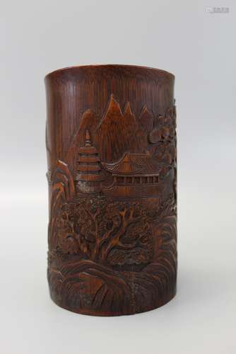 Chinese carved bamboo brush pot.