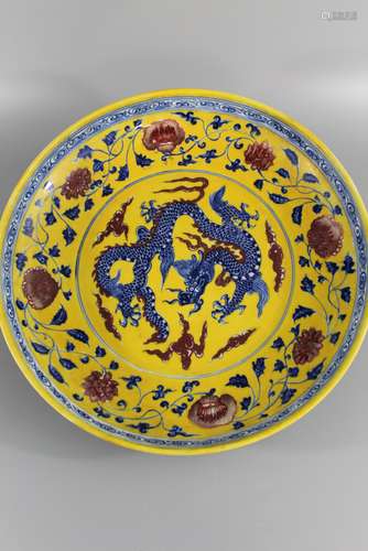 Chinese yellow glaze blue and underglaze red porcelain