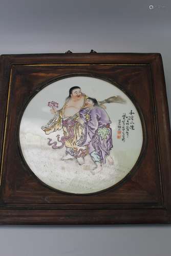 Chinese famille rose porcelain panel.