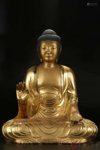 民国.藏传78公分木胎漆金释迦牟尼佛坐像