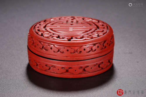 木胎漆器剔红缠枝花团寿如意纹盖盒（来源于日本丹比拍卖会）