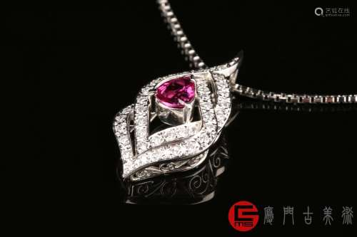 缅甸玻璃体红宝石镶铂金钻石水滴形吊坠（铂金PT900，红宝石0.8克拉，钻石 0.47克拉，附证书）
