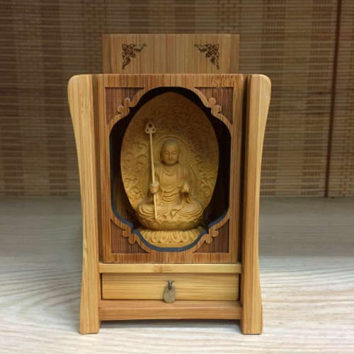 黄杨木佛盒佛龛—地藏王