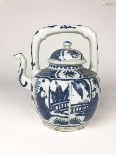 A BLUE AND WHITE TEA POT