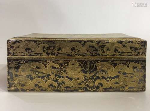 A GILT-DECORACTED 'DRAGON' BOX AND COVER