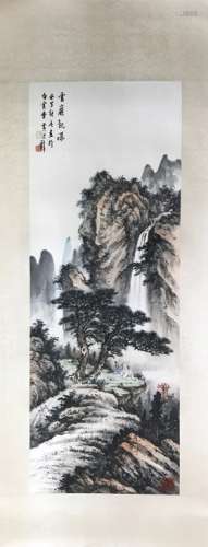 A CHINESE INK PAINTING OF WATERFALL