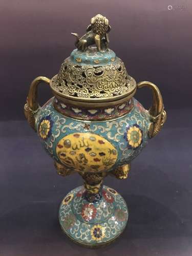 A CLOISONNE ENAMEL CENSER AND COVER