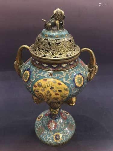 A CLOISONNE ENAMEL CENSER AND COVER