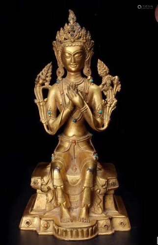 A GILT BRONZE FIGURE OF VAJRAHARA