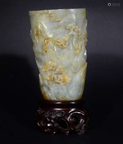 A JADE CARVING VESSEL AND STAND