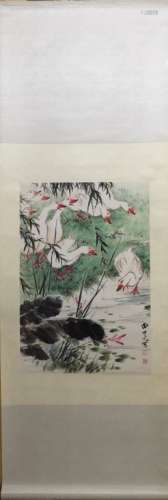 A CHINESE SCROLL PAINTING OF LAKESIDE