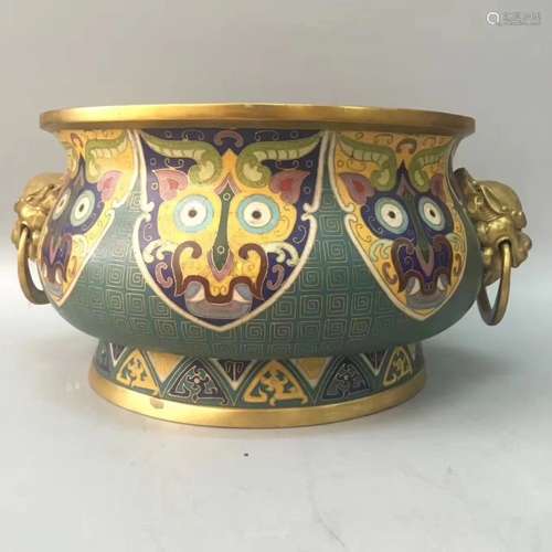 A GILT-DECORATED CLOISONNE TRIPOD CENSER