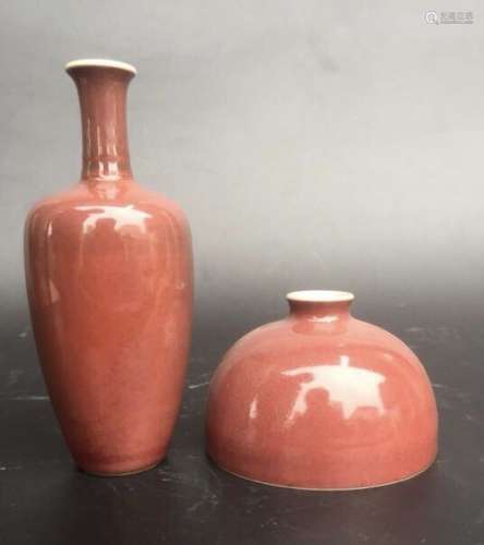 A COPPER-RED VASE AND WATER COUPE