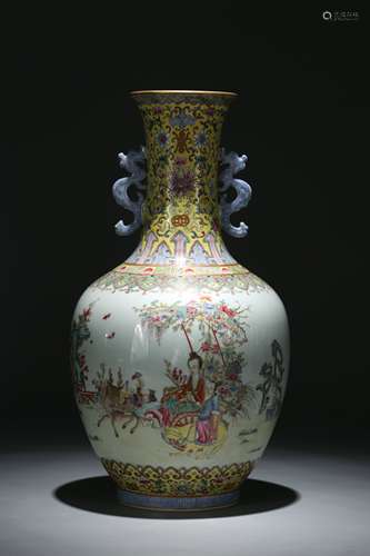 A Chinese Famille Rose Porcelain Vase with Ears