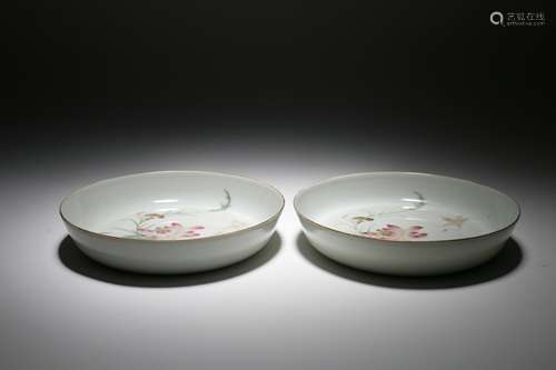 A Pair of Chinese Famille Rose Porcelain Plates