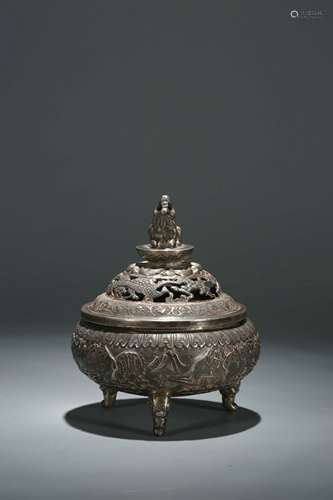 A Chinese Bronze Incense Burner with Cover