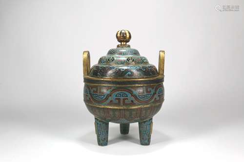 A Chinese Cloisonné Incense Burner with Cover