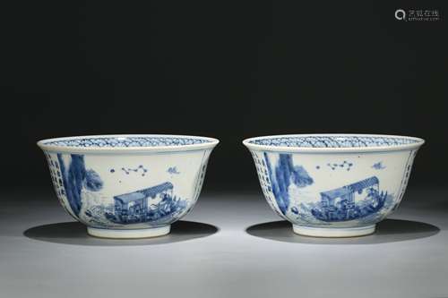 A Pair of Chinese Blue and White Porcelain Bowls