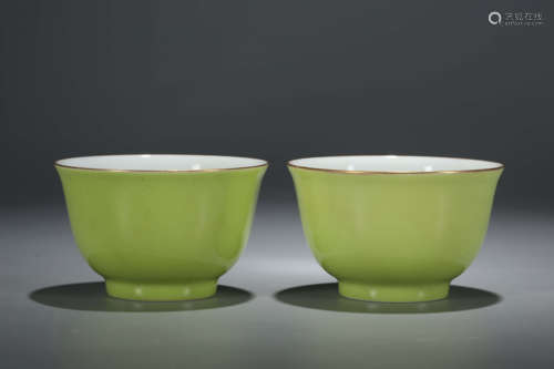 A Pair of Green Glazed Porcelain Cups