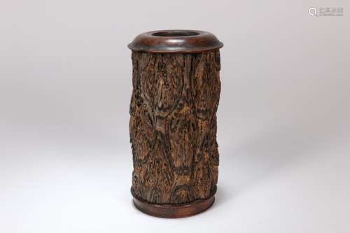 A Chinese Carved Wood Brush Pot