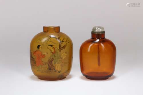 A Set of Two Chinese Peking Glasses Snuff Bottles