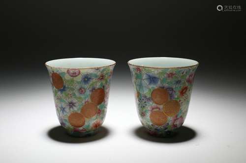 A Pair of Chinese Famille Rose Porcelain Cups