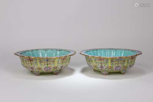 A Pair of Famille Rose Porcelain Pots