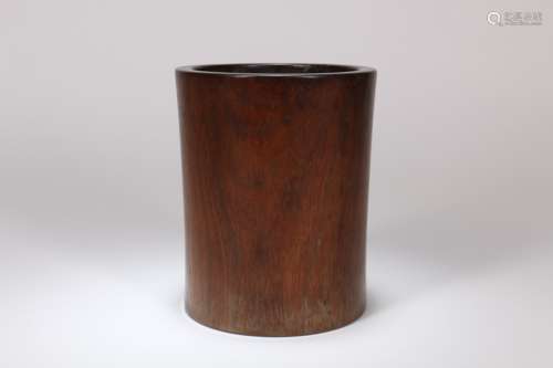 A Chinese Carved Hardwood Brush Pot